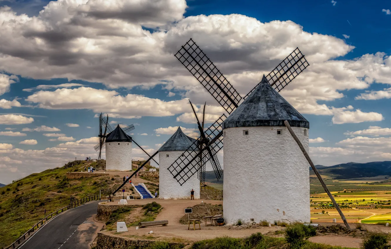 Photo wallpaper road, Spain, windmills