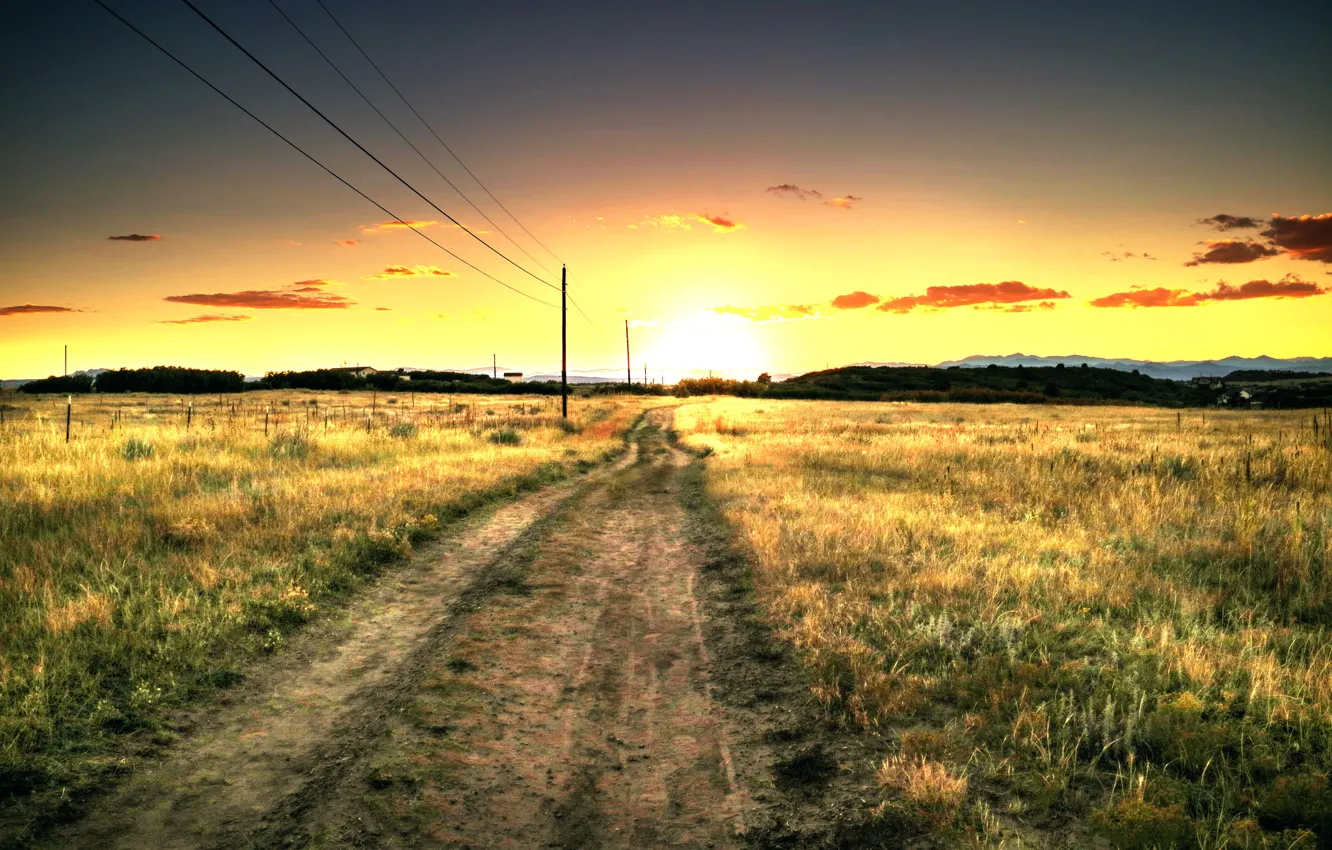 Photo wallpaper road, the sun, sunset, Colorado