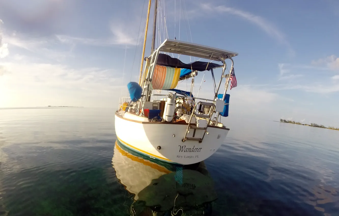 Photo wallpaper sea, boat, yacht, calm