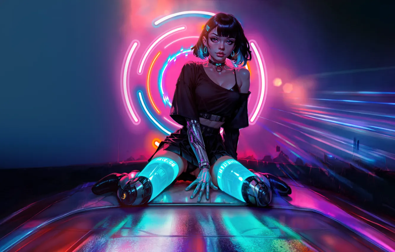 Photo wallpaper Neon, dreams, goddess, Cyberpunk