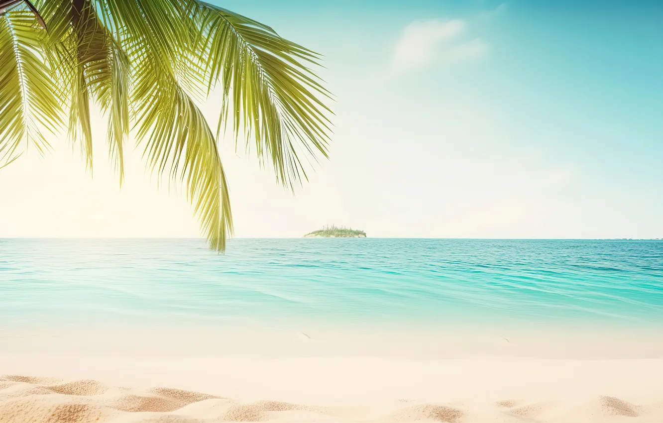 Photo wallpaper sand, sea, wave, beach, summer, the sky, palm trees, shore