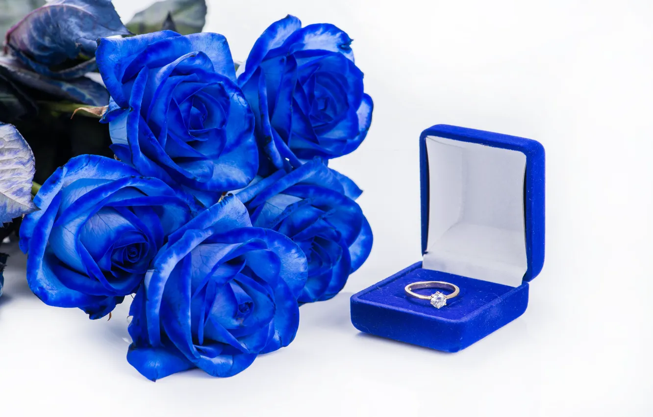 Photo wallpaper holiday, blue, roses, ring, love, rose, wedding, diamond