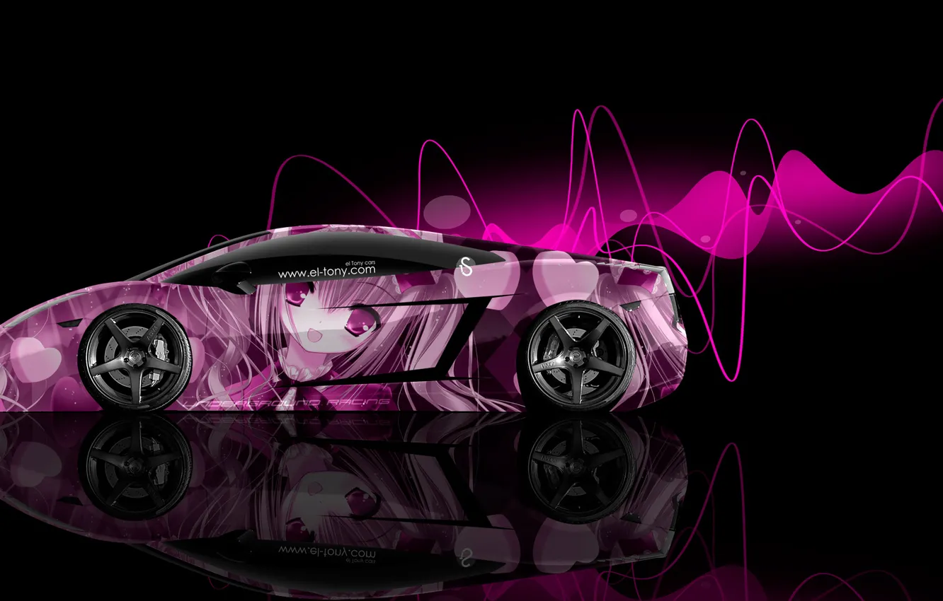 Photo wallpaper style, Wallpaper, photoshop, anime, Lamborghini, effect, girl, pink