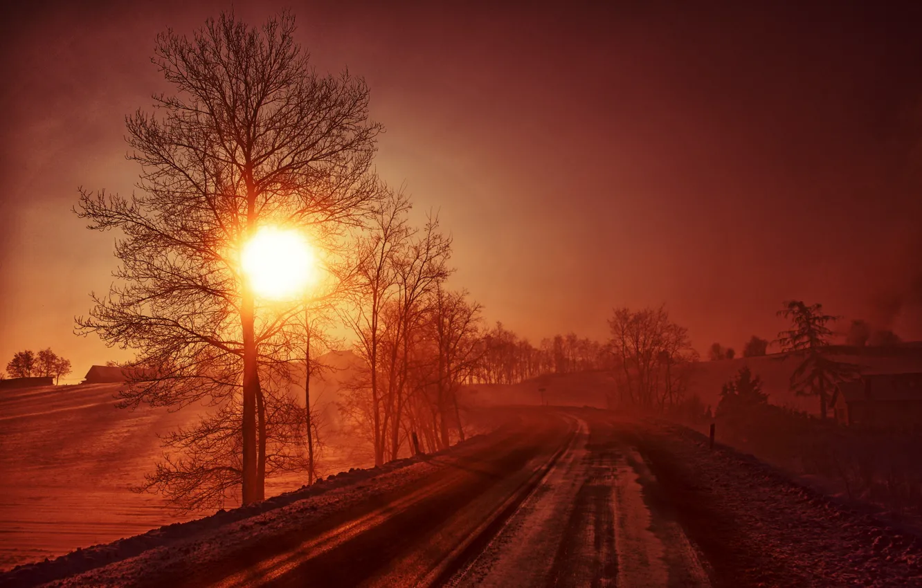 Photo wallpaper road, landscape, morning