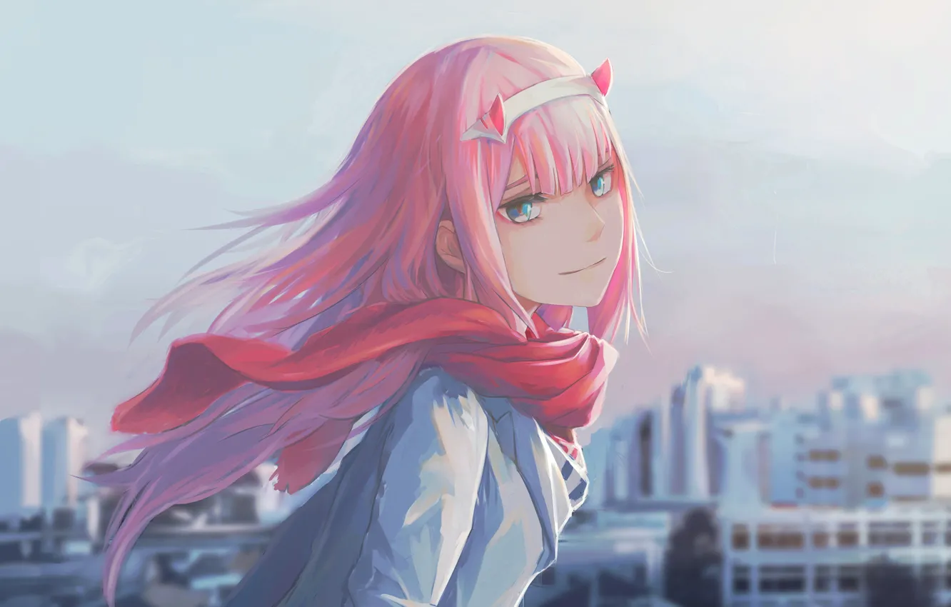 Photo wallpaper girl, the city, anime, art, 002, Darling In The Frankxx, Cute in France