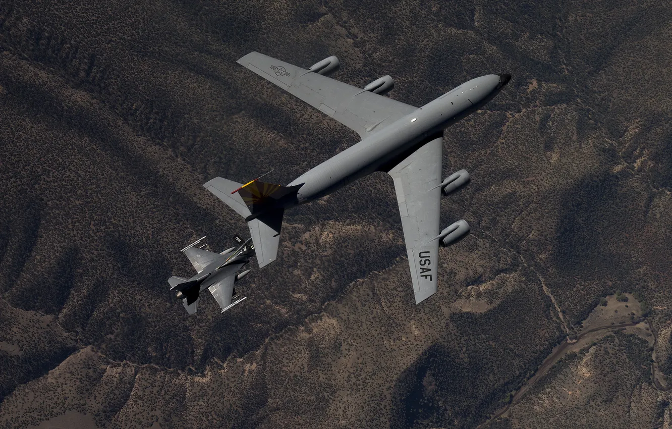 Photo wallpaper landscape, F-16, Fighting Falcon, KC-135, Stratotanker, "Fighting Falcon"