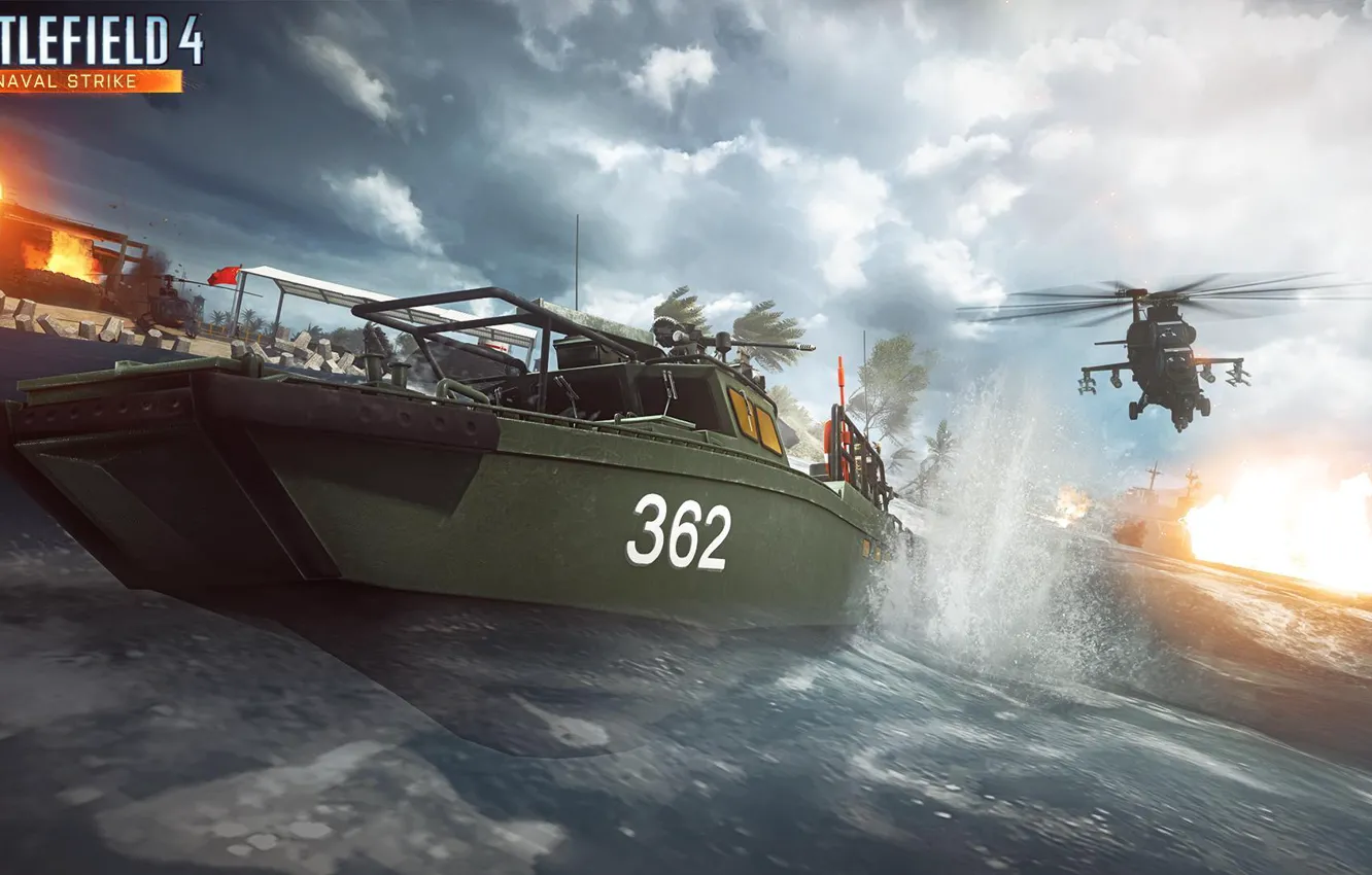 Photo wallpaper water, boat, helicopter, Electronic Arts, Battlefield 4, naval strike