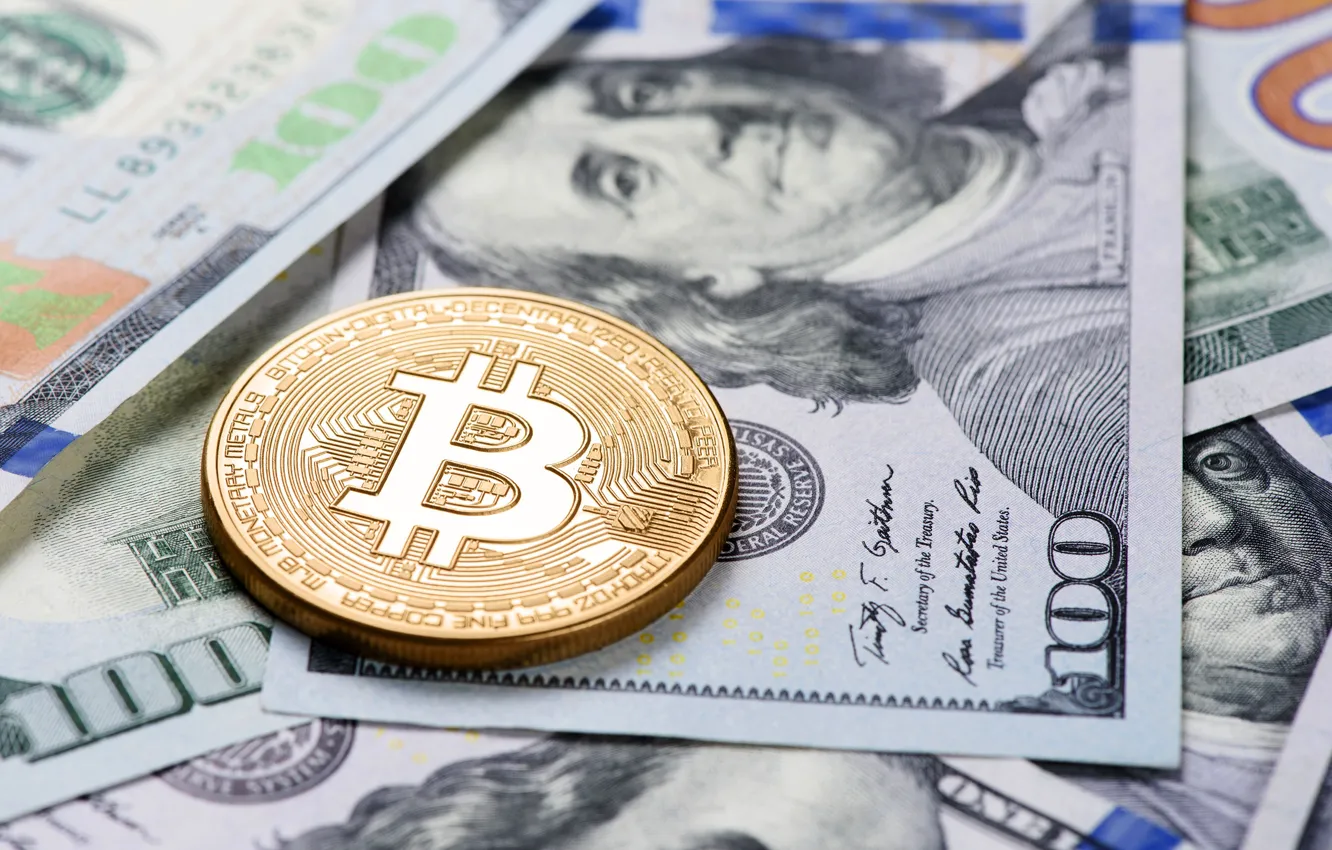 Photo wallpaper blur, dollars, bills, dollars, Franklin, bitcoin, bitcoin
