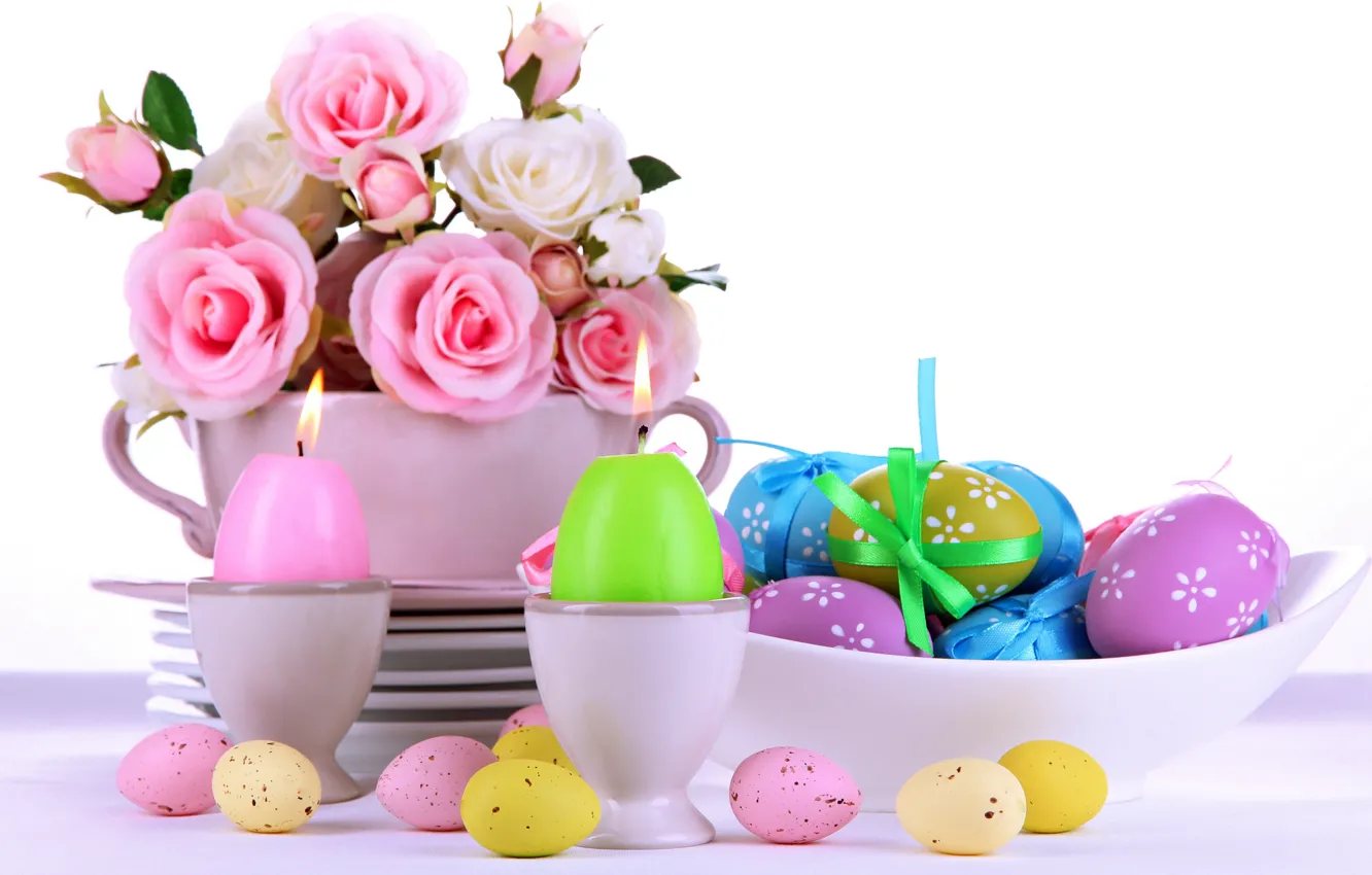 Photo wallpaper roses, eggs, Easter, pink, flowers, eggs, easter, roses