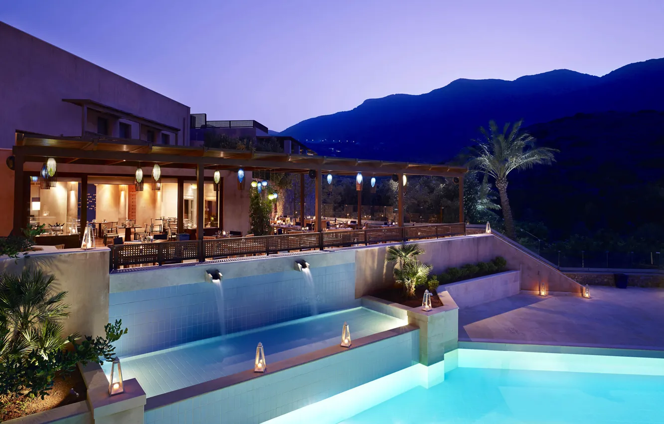 Photo wallpaper the city, the evening, pool, restaurant, the hotel, terrace, restaurant, Blue Palace Resort Isola