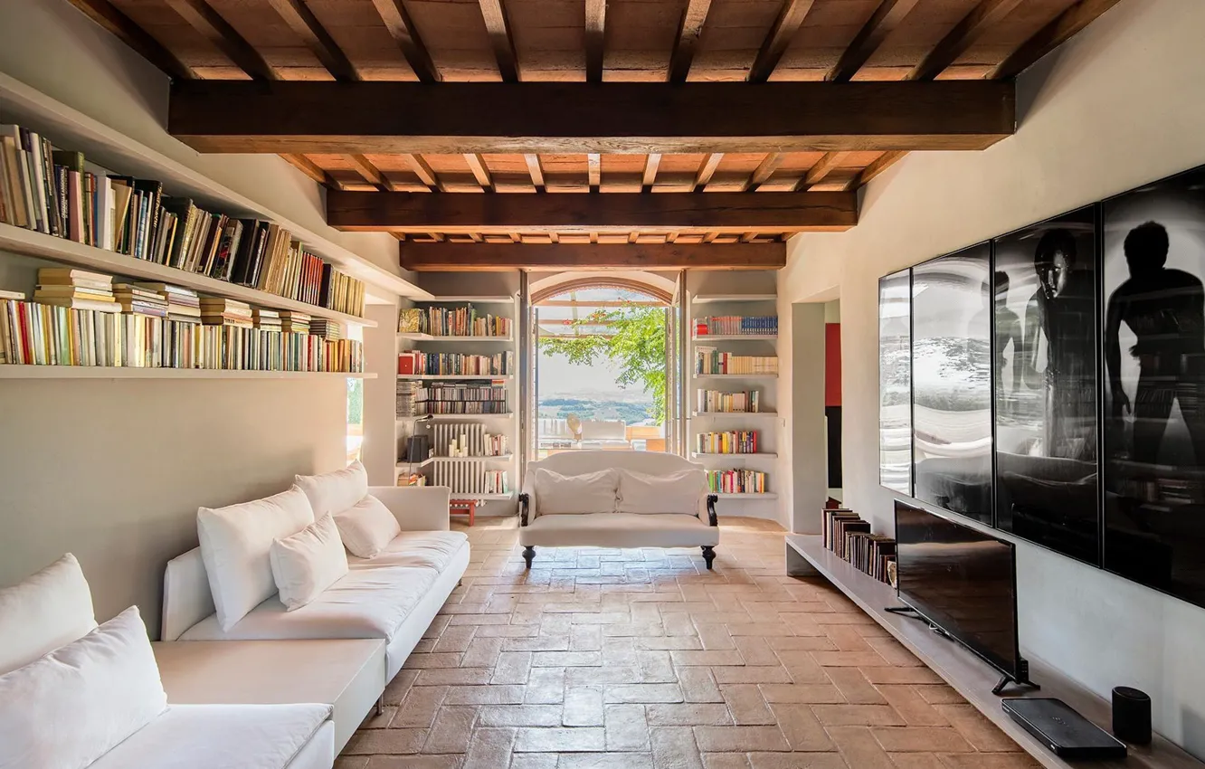 Photo wallpaper design, style, interior, Italy, library, Italy, living room, Umbria