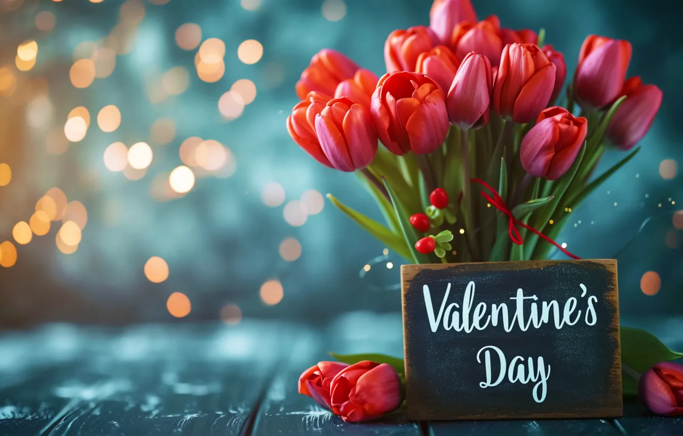 Photo wallpaper love, flowers, romance, bouquet, colorful, tulips, love, Valentine's day