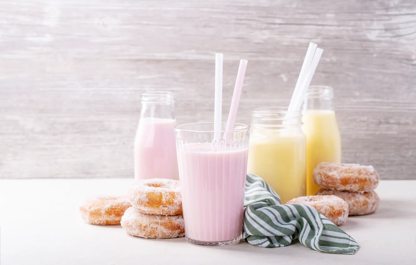Photo wallpaper cocktail, donuts, milk, sugar, Roman Dbree
