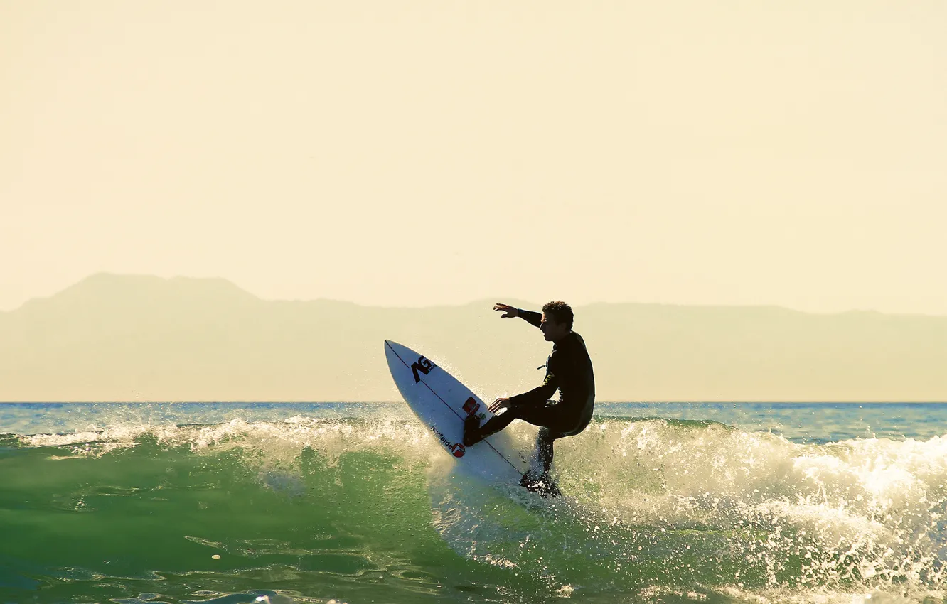 Photo wallpaper wave, summer, squirt, hills, splash, silhouette, surfer, surfing