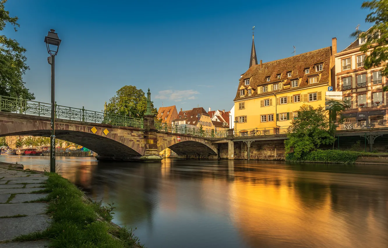 Photo wallpaper bridge, river, France, building, home, lantern, Strasbourg, France