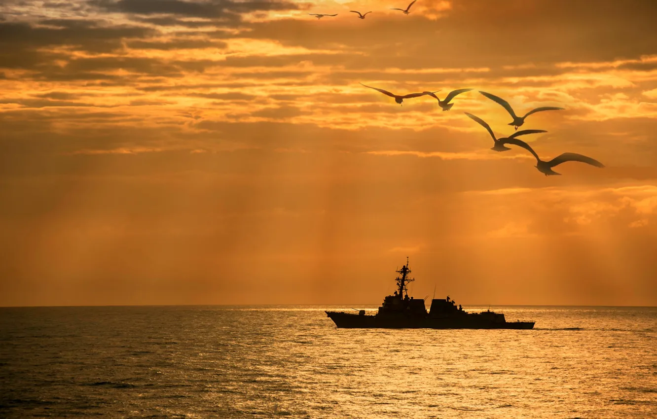 Photo wallpaper sunset, USS Jason Dunham, destroyer