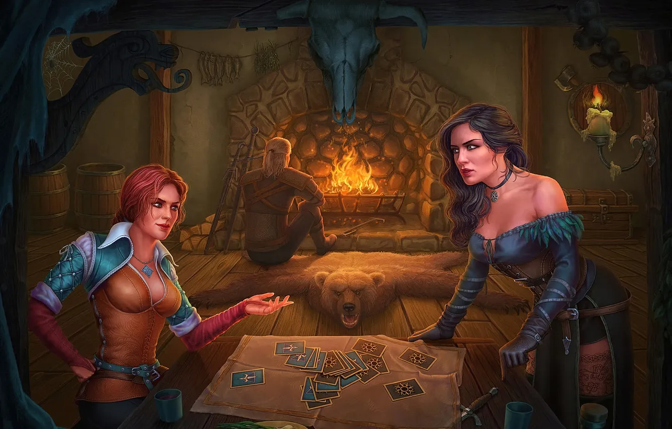 Photo wallpaper fireplace, Triss Merigold, The Witcher 3 Wild Hunt, Geralt of Rivia, The Witcher 3: Wild …