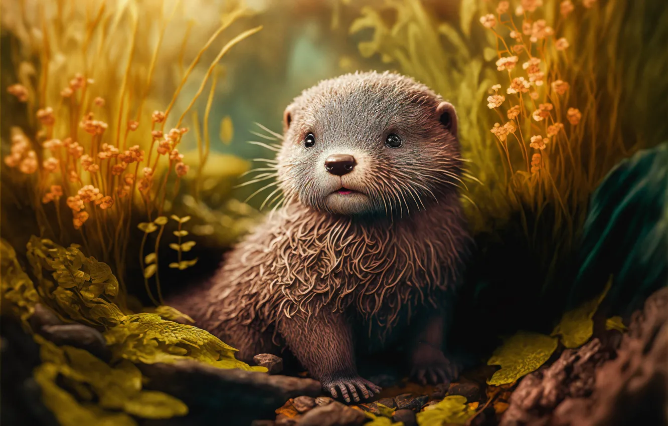 Photo wallpaper look, face, animal, otter