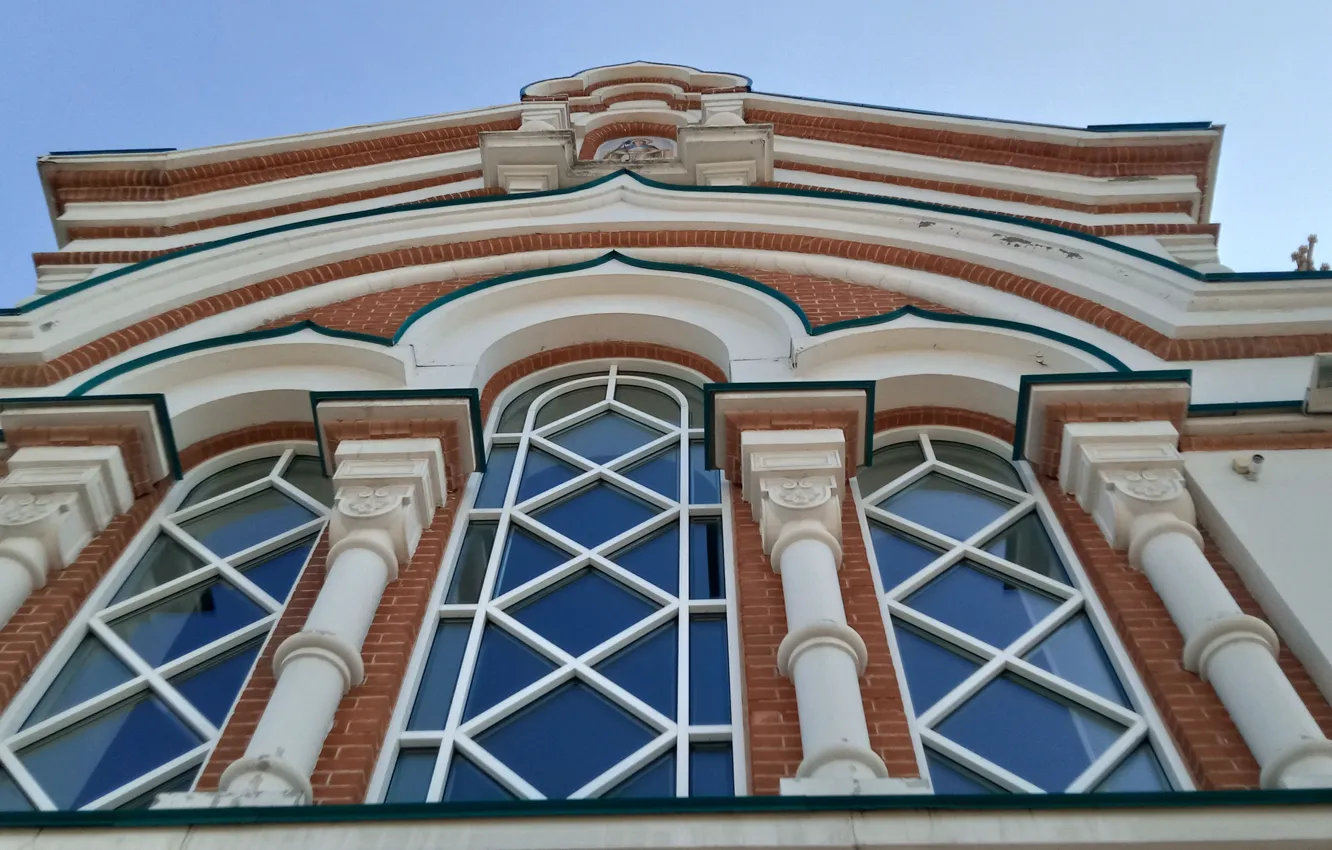 Photo wallpaper window, Church, stained glass, bottom view, architeccture