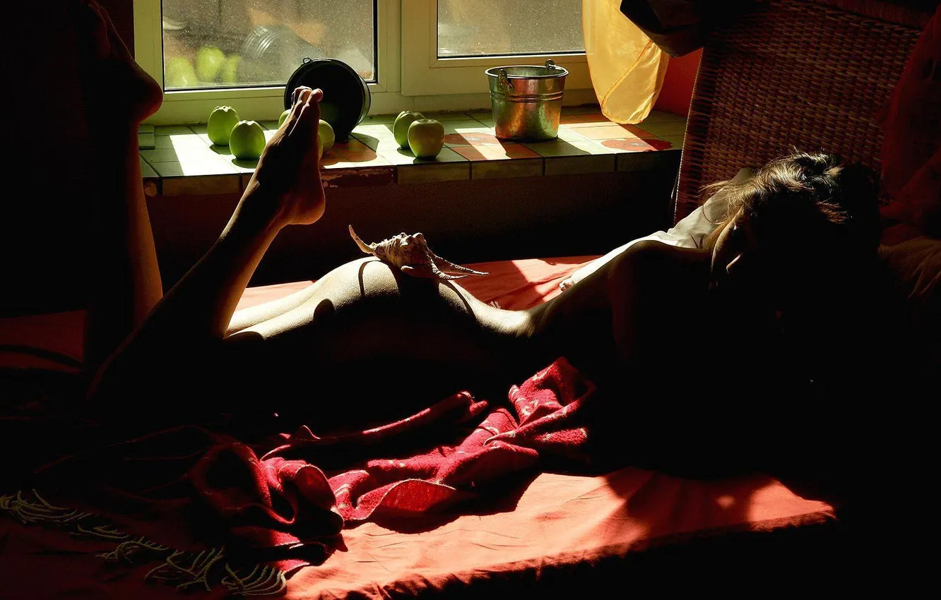 Photo wallpaper light, shadow, window, art. entourage, girl. room