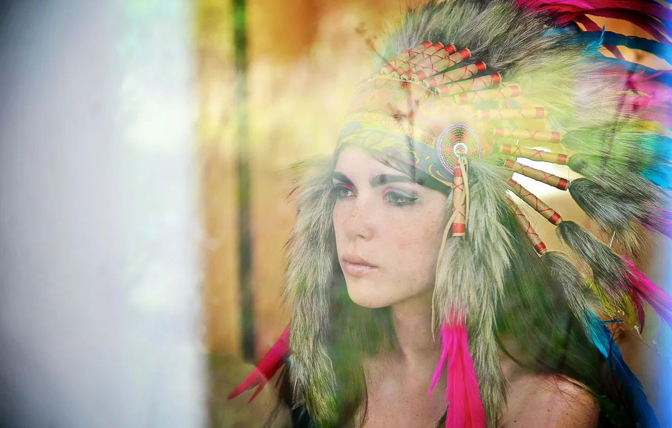 Photo wallpaper glass, girl, portrait