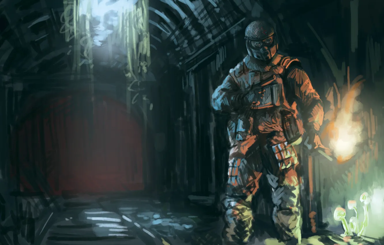 Photo wallpaper metro, Moscow, Stalker, metro last light, Artem