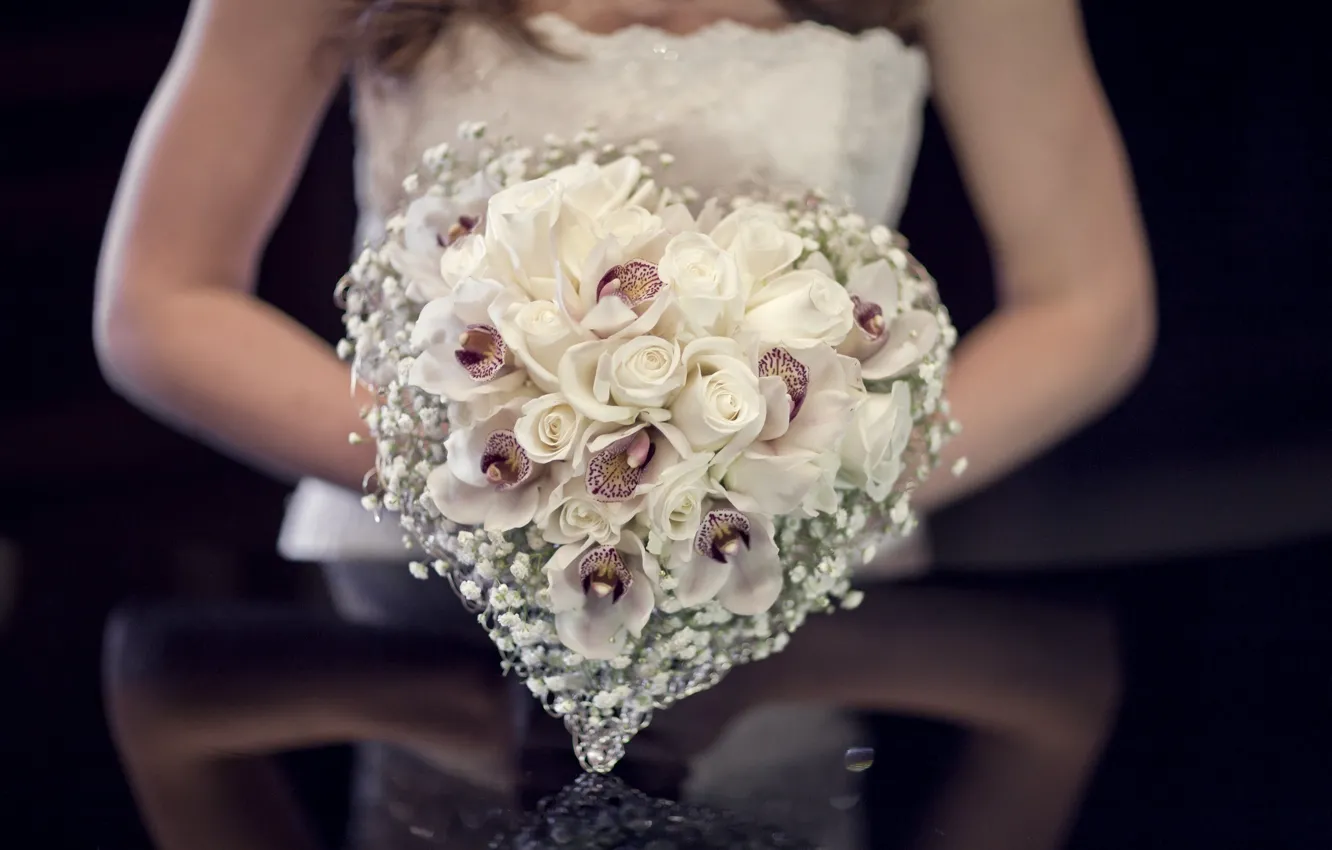Photo wallpaper roses, bouquet, the bride, wedding, composition
