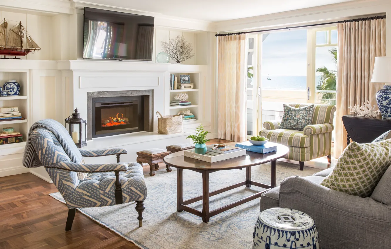 Photo wallpaper interior, fireplace, living room, Santa Monica