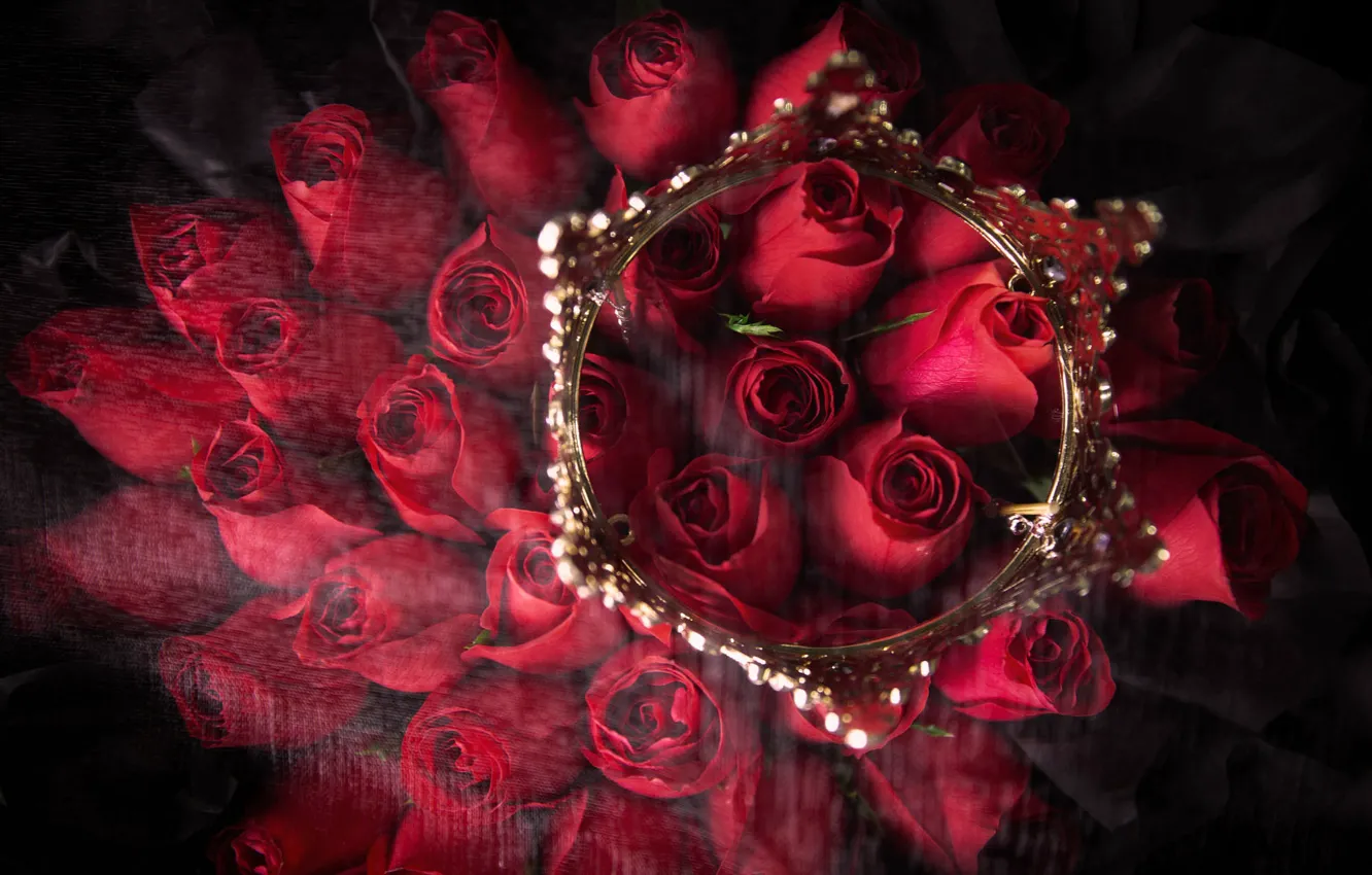Photo wallpaper decoration, red, flowers, bouquet, crown, roses