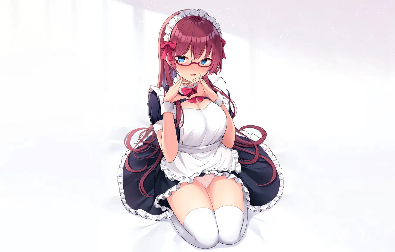 Photo wallpaper girl, sexy, lingerie, pantsu, cleavage, panties, thighhighs, red hair