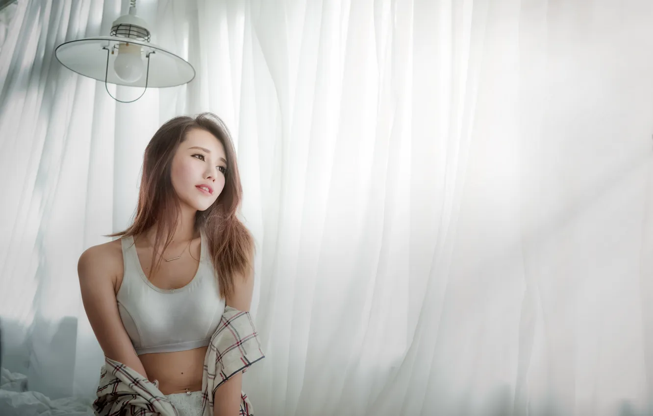 Photo wallpaper girl, lamp, Asian