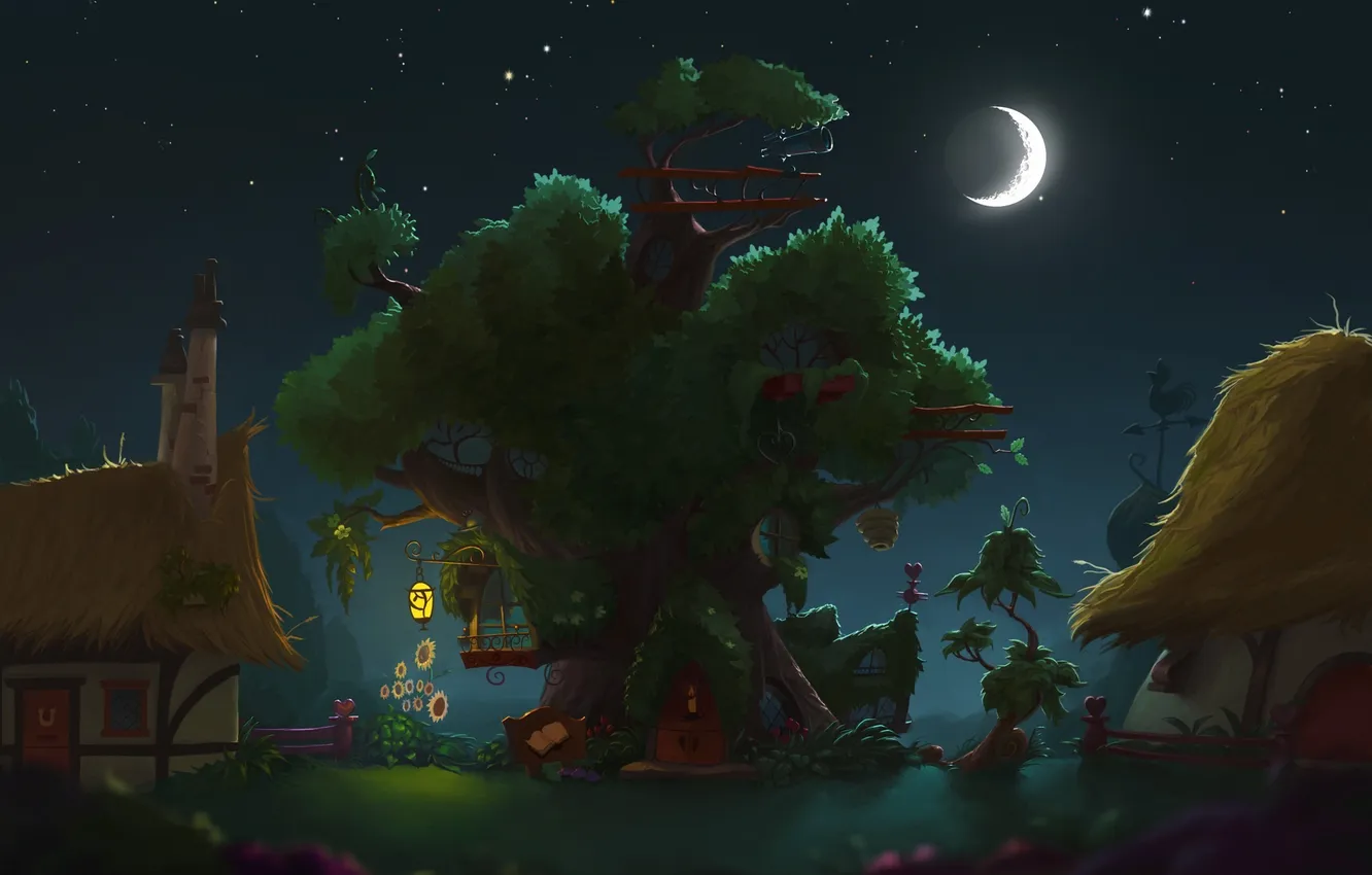 Photo wallpaper stars, night, home, a month, oak, golden oaks library