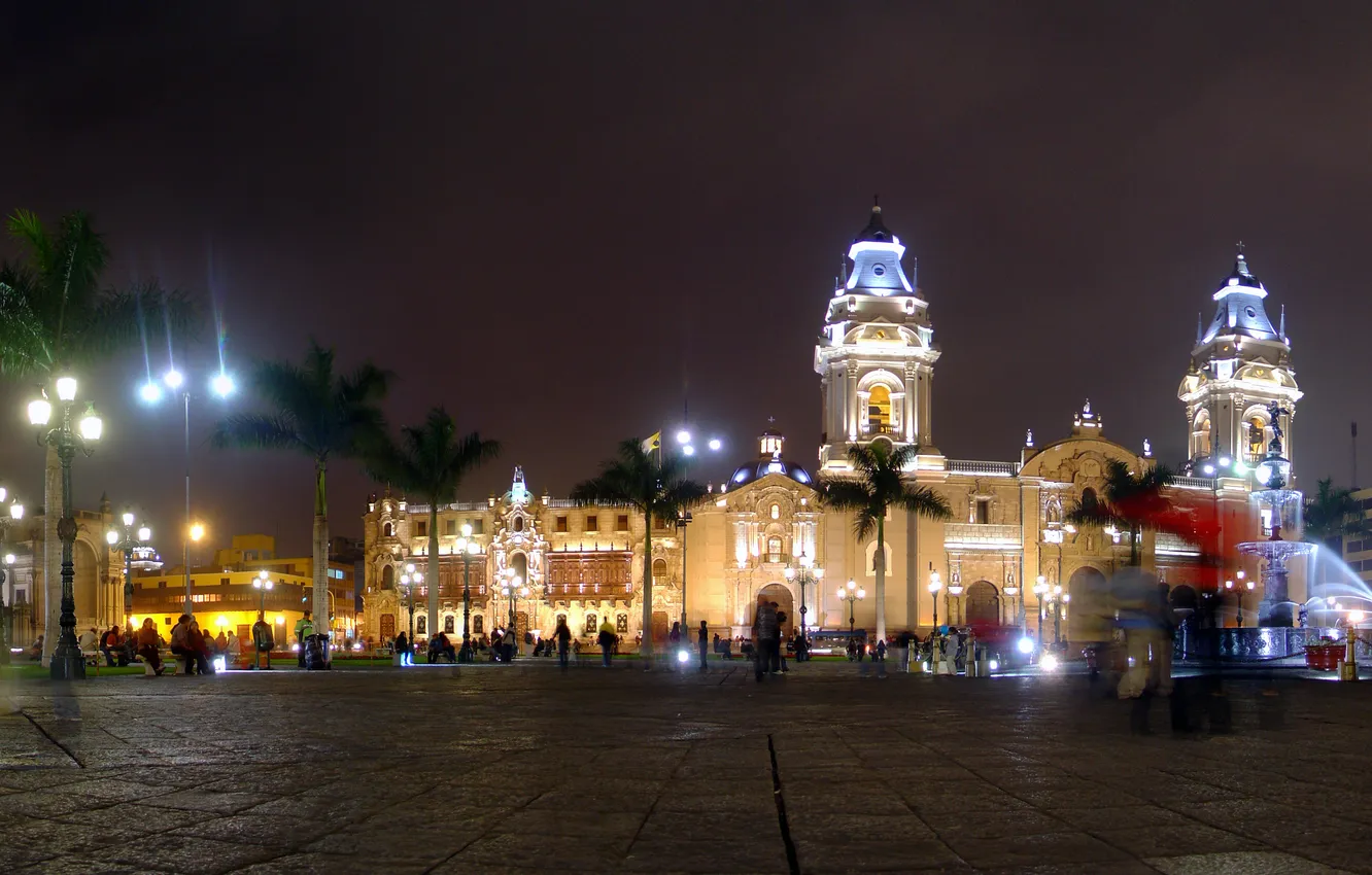 Photo wallpaper Home, The evening, Photo, Lights, Night, The city, Cathedral, Area