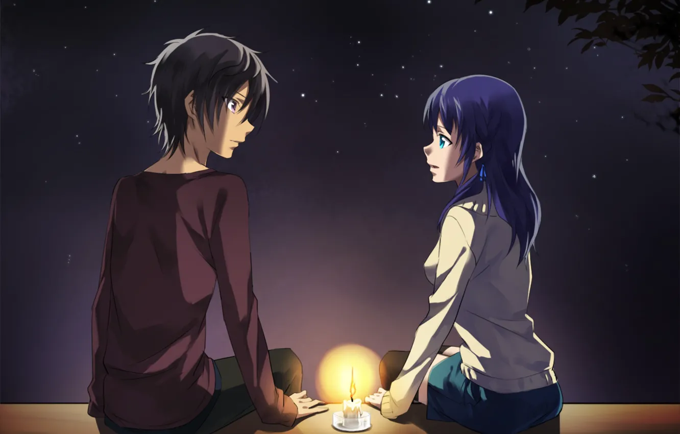 Photo wallpaper girl, candles, guy, Cloudless Tomorrow