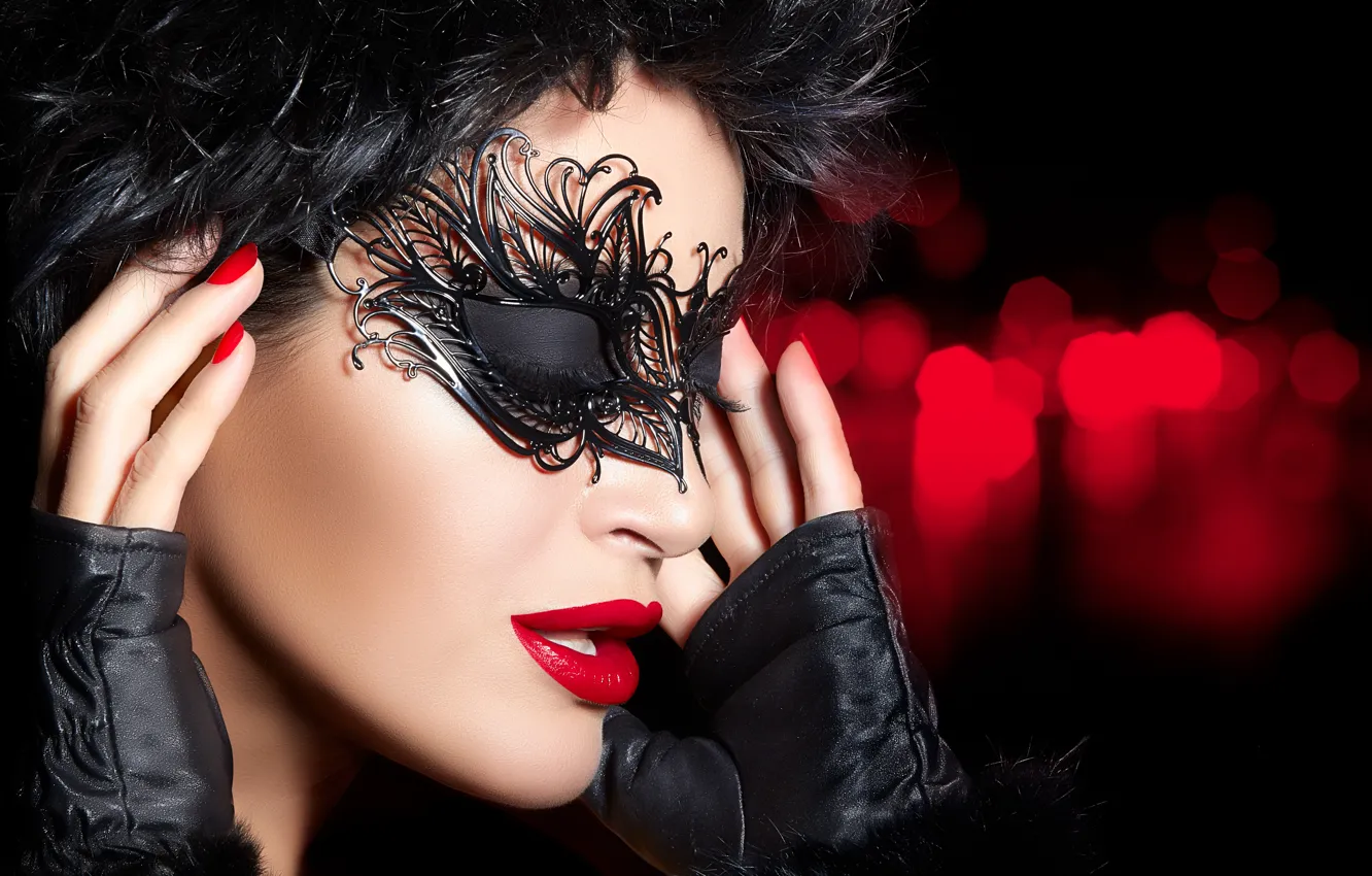 Photo wallpaper brunette, mask, eyes closed