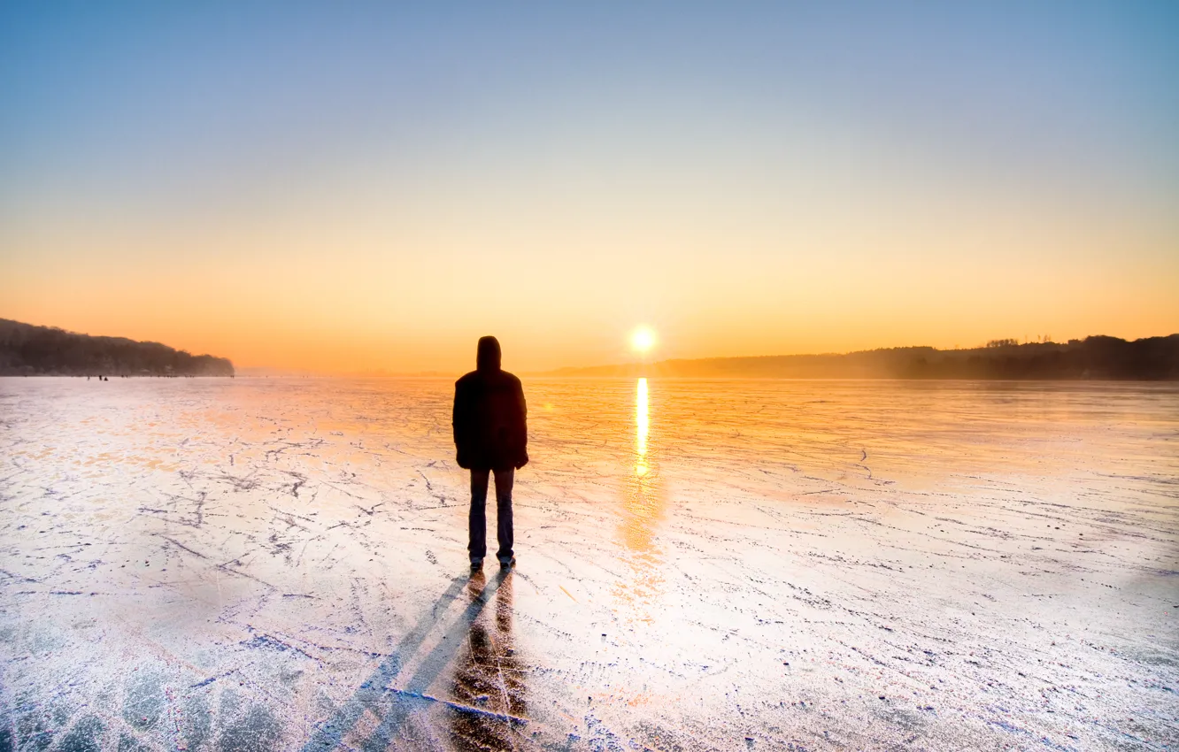 Photo wallpaper ice, winter, sunset, people, skates