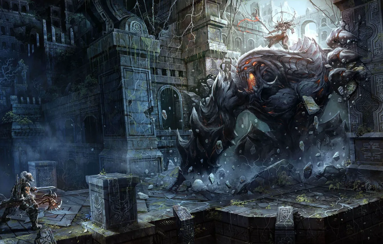 Photo wallpaper weapons, warrior, Blizzard, Diablo 3, rpg, barbarian, Chao Yuan Xu, dark fantasy