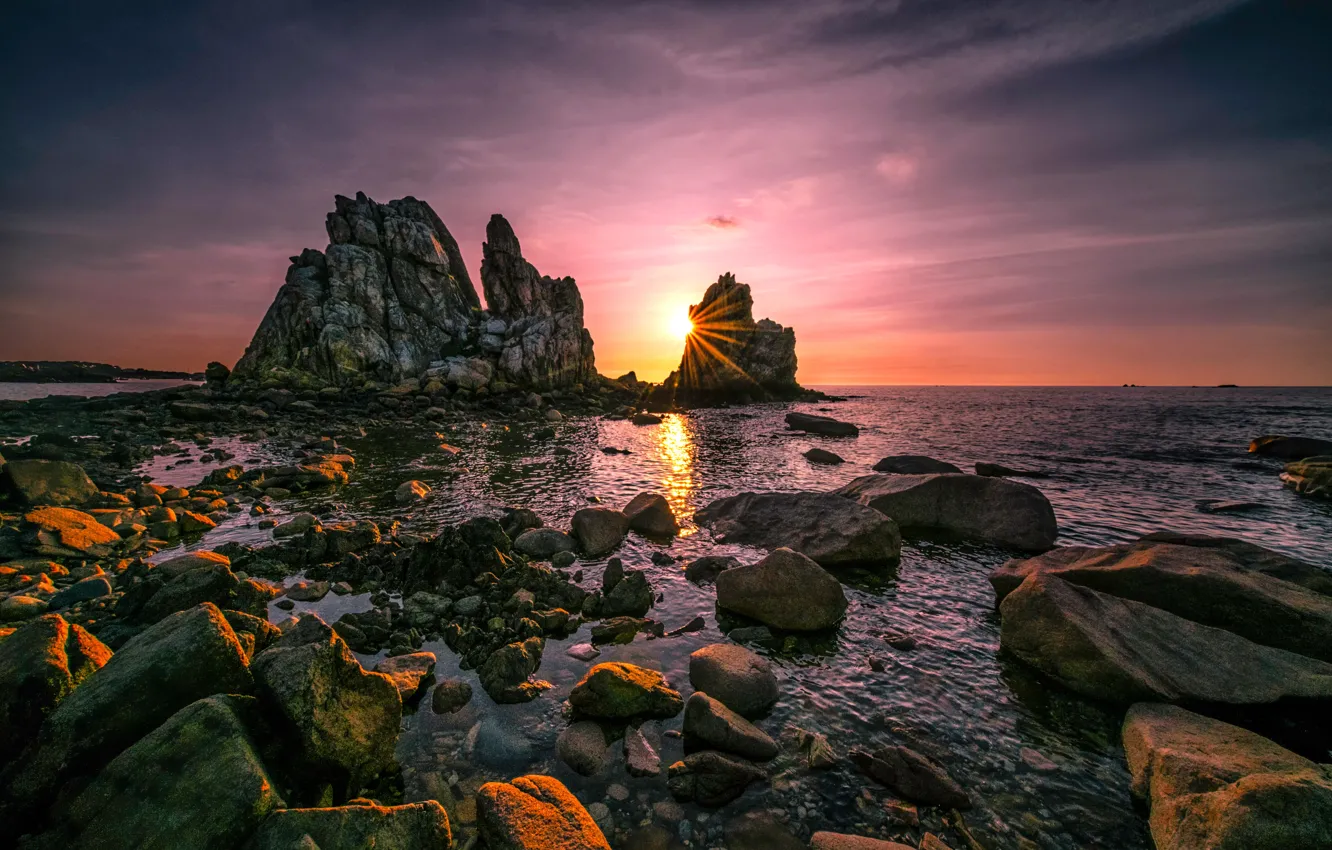 Photo wallpaper sunset, France, Brittany, tales