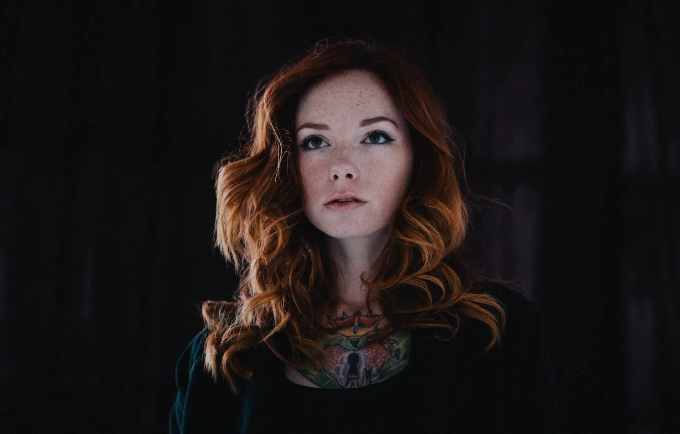 Photo wallpaper model, tattoo, freckles, red, Hattie Watson