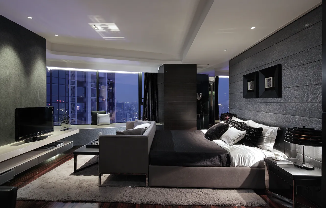 Photo wallpaper design, style, room, interior, megapolis, bedroom