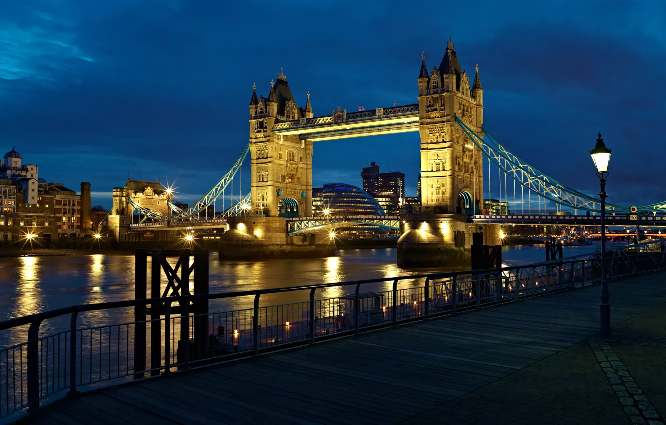 Photo wallpaper light, night, city, the city, river, England, London, lantern