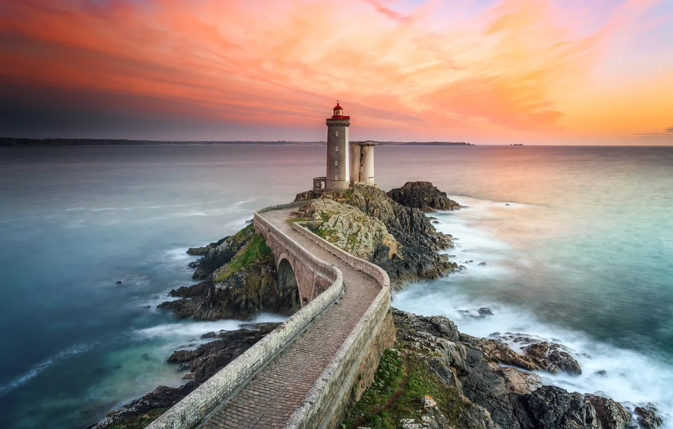 Photo wallpaper sea, bridge, wall, lighthouse