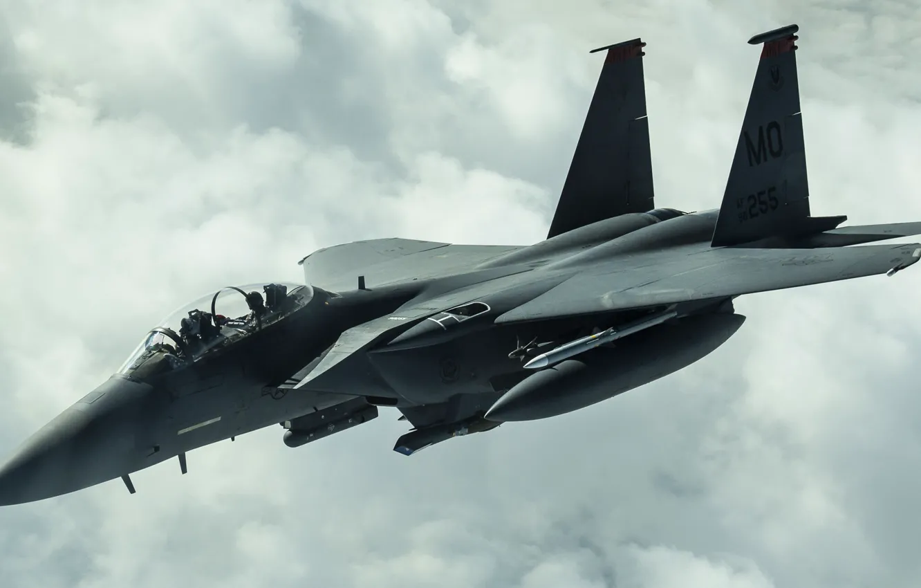 Photo wallpaper UNITED STATES AIR FORCE, fighter-bomber, F-15E, Strike Eagle, McDonnell Douglas, American double