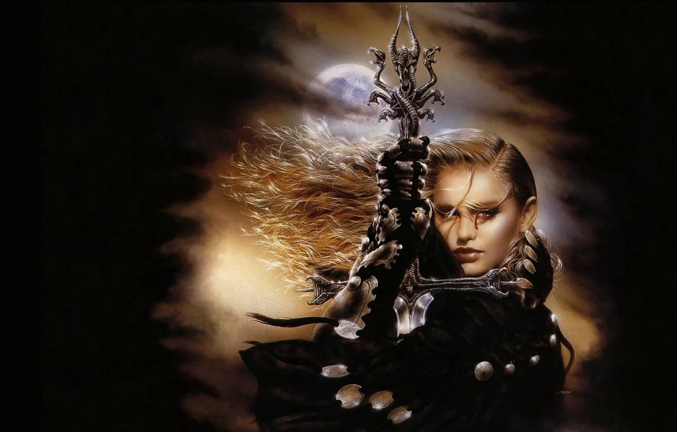 Photo wallpaper sword, blonde, cloak, Luis Royo, Luis Royo, Malefic, Nine tongues and one ear, Of pockets …