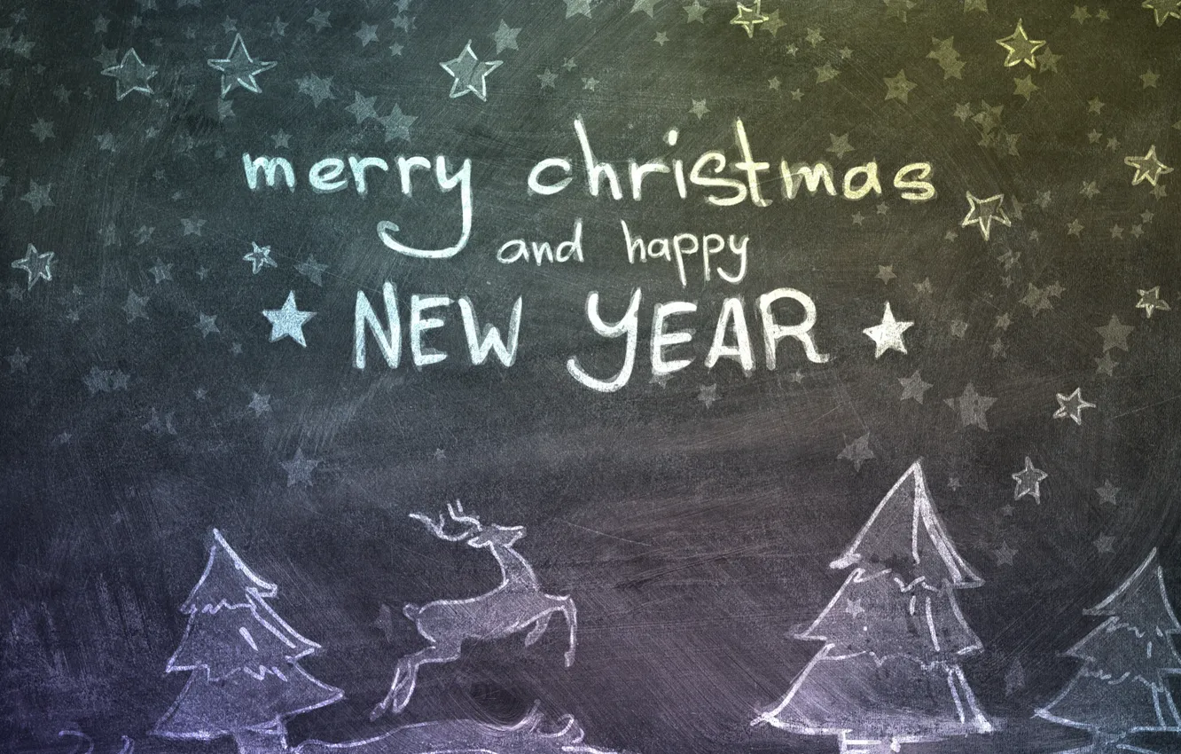 Photo wallpaper stars, Christmas, deer, New year, Tree