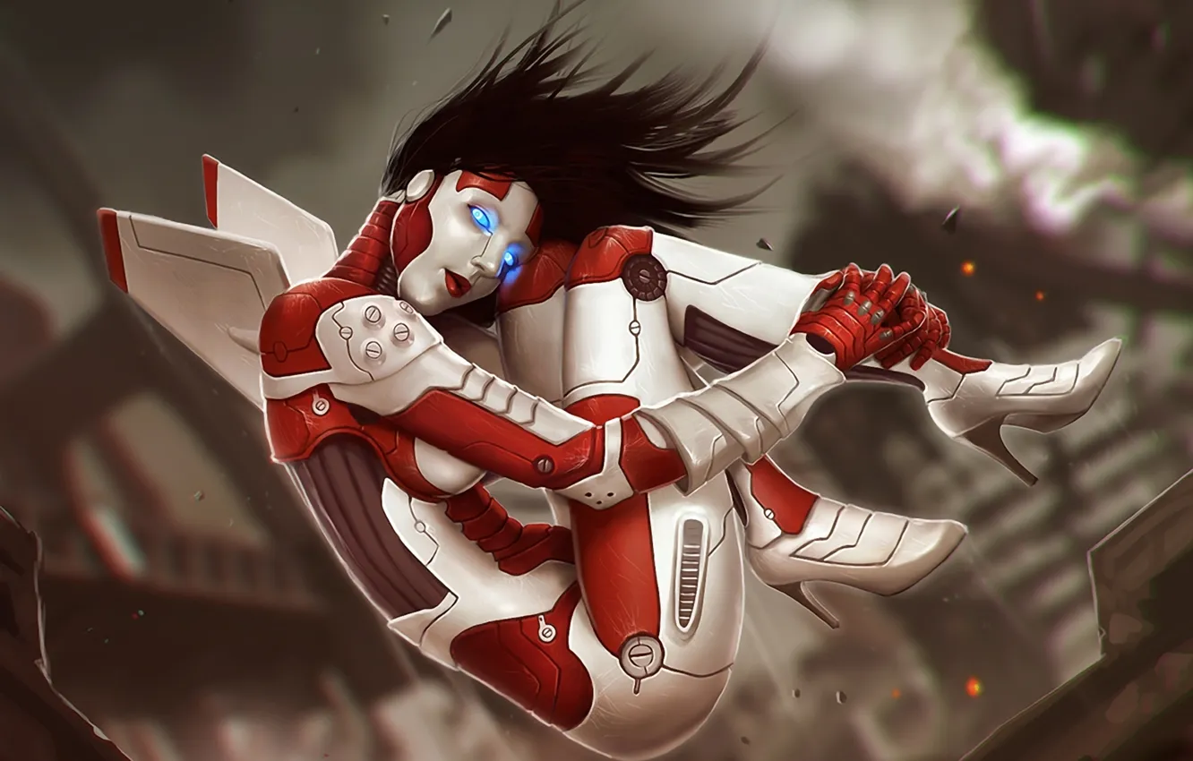 Photo wallpaper look, girl, pose, wings, art, cyborg, ladybug