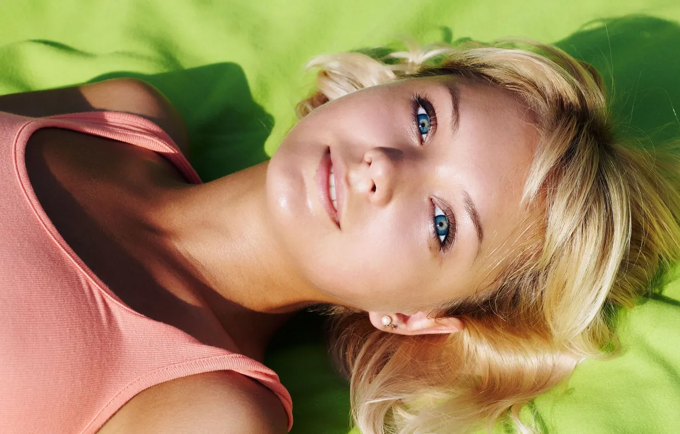 Photo wallpaper smile, blonde, beauty, blue eyes