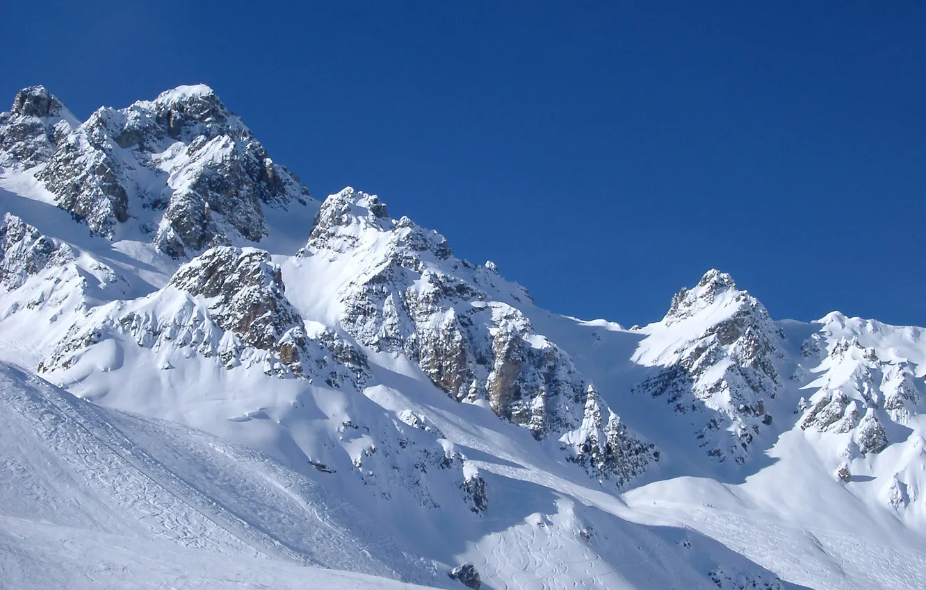 Photo wallpaper snow, mountains, slope