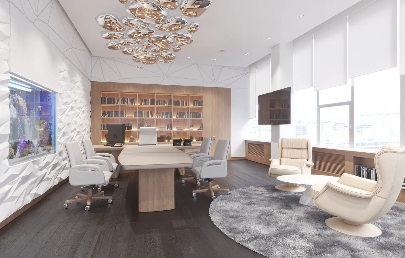 Photo wallpaper furniture, aquarium, interior, office, Cabinet of the Big Boss
