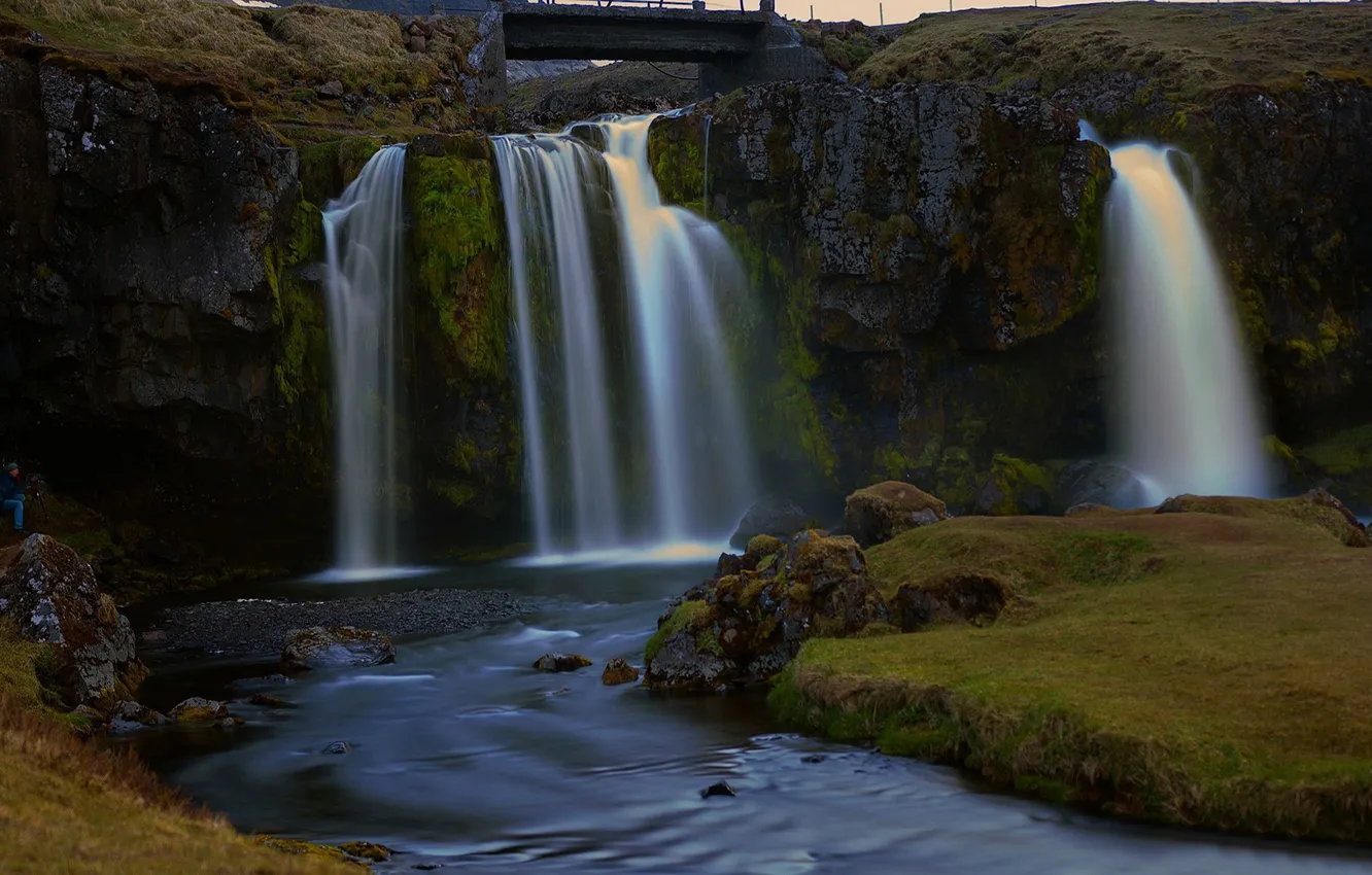 Photo wallpaper Iceland, Iceland, Kirkjufell, Kirkjufellsfoss waterfall